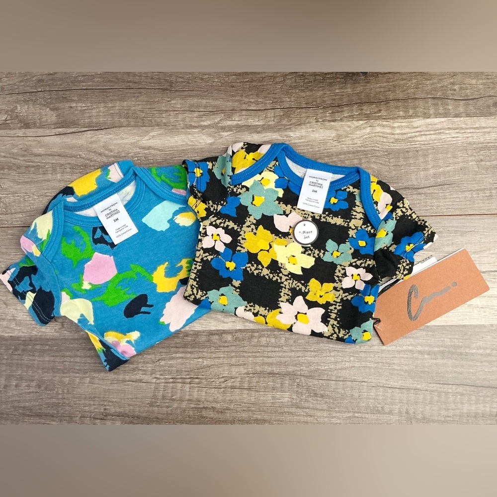 New Nordstrom Cristina Martinez 2 Short Sleeve Bodysuits Size 3M